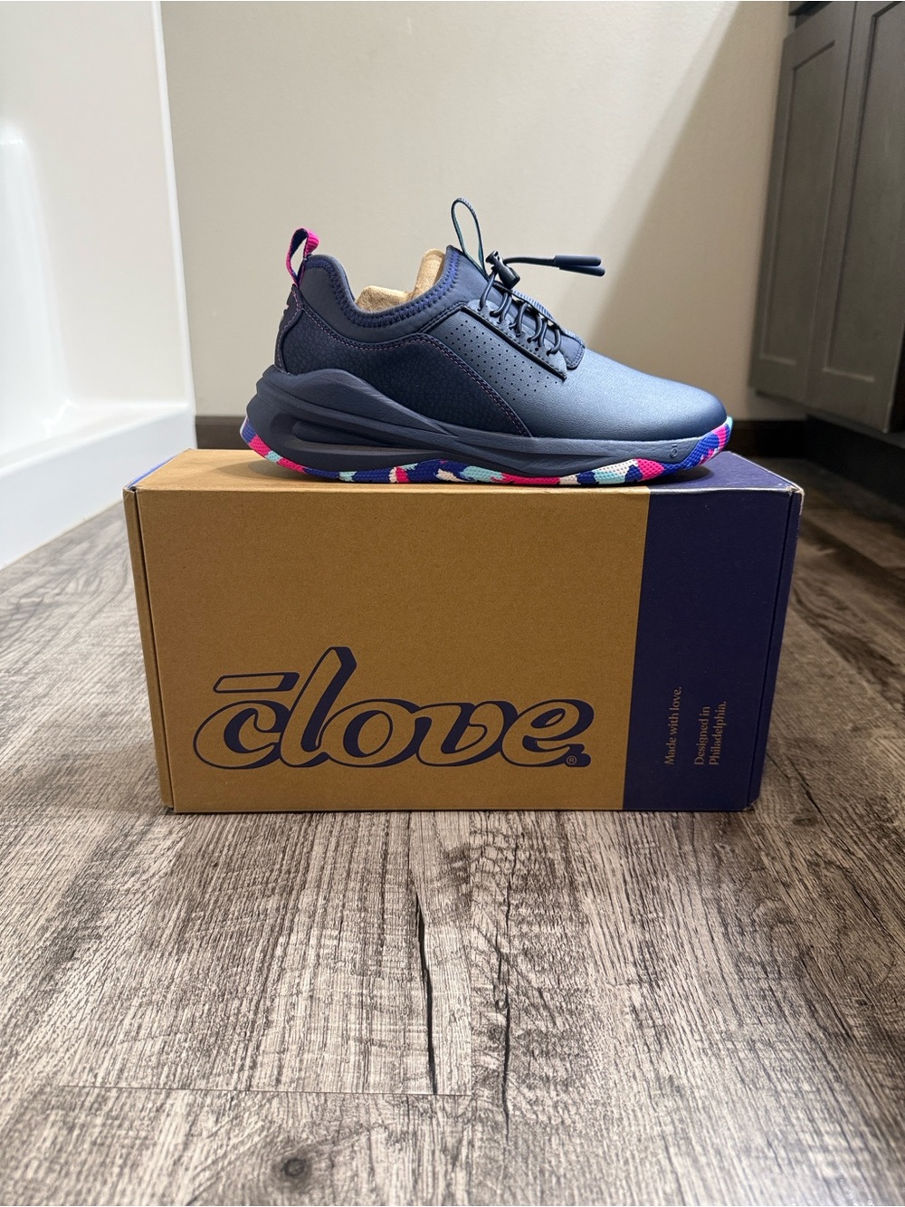 Clove Women’s Athletic Slip-On Trainer in Navy with Multicolor Trim